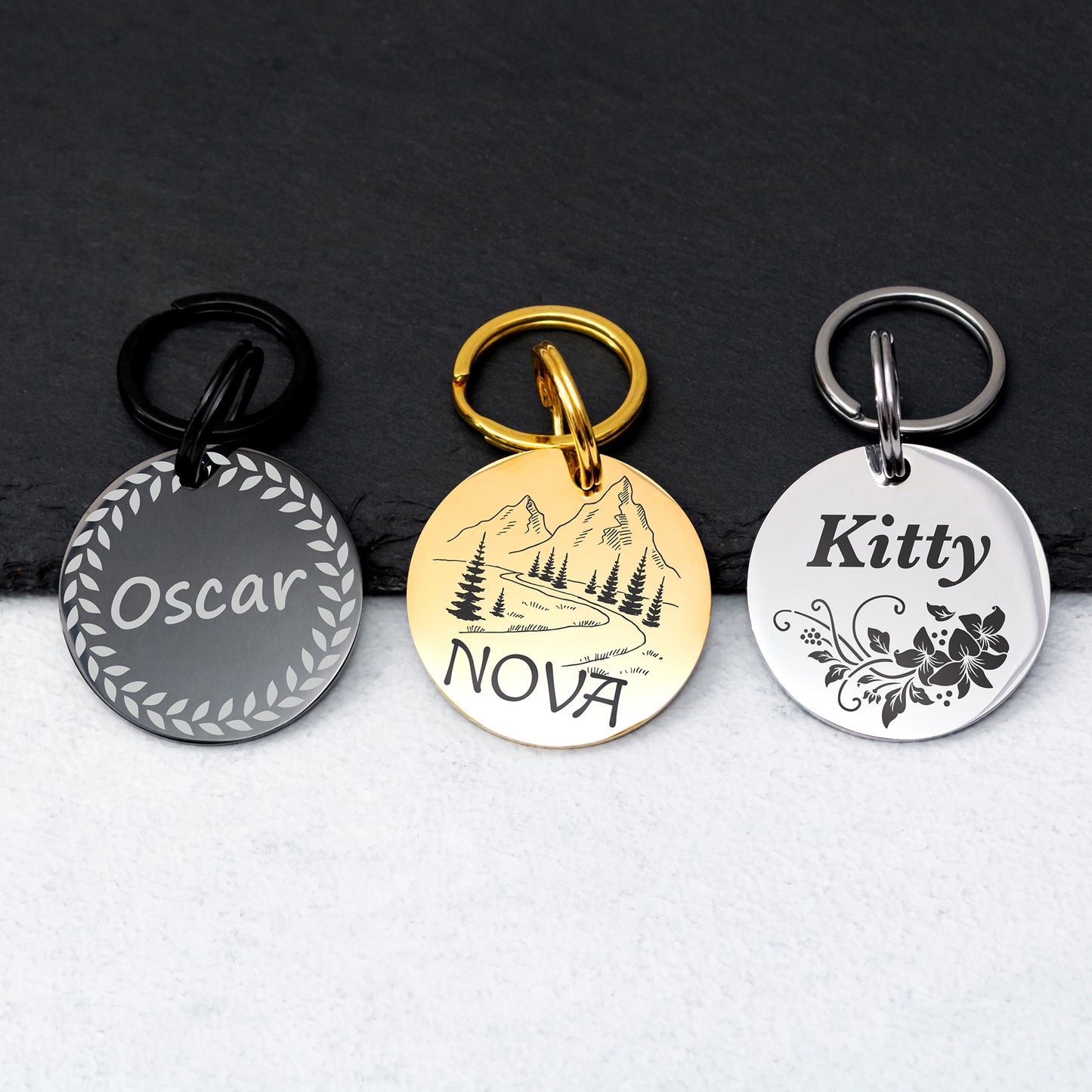 Dog Name Tag - Double Sided Engraved Pet Collar Tag