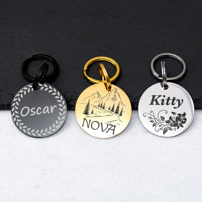 Dog Name Tag - Double Sided Engraved Pet Collar Tag
