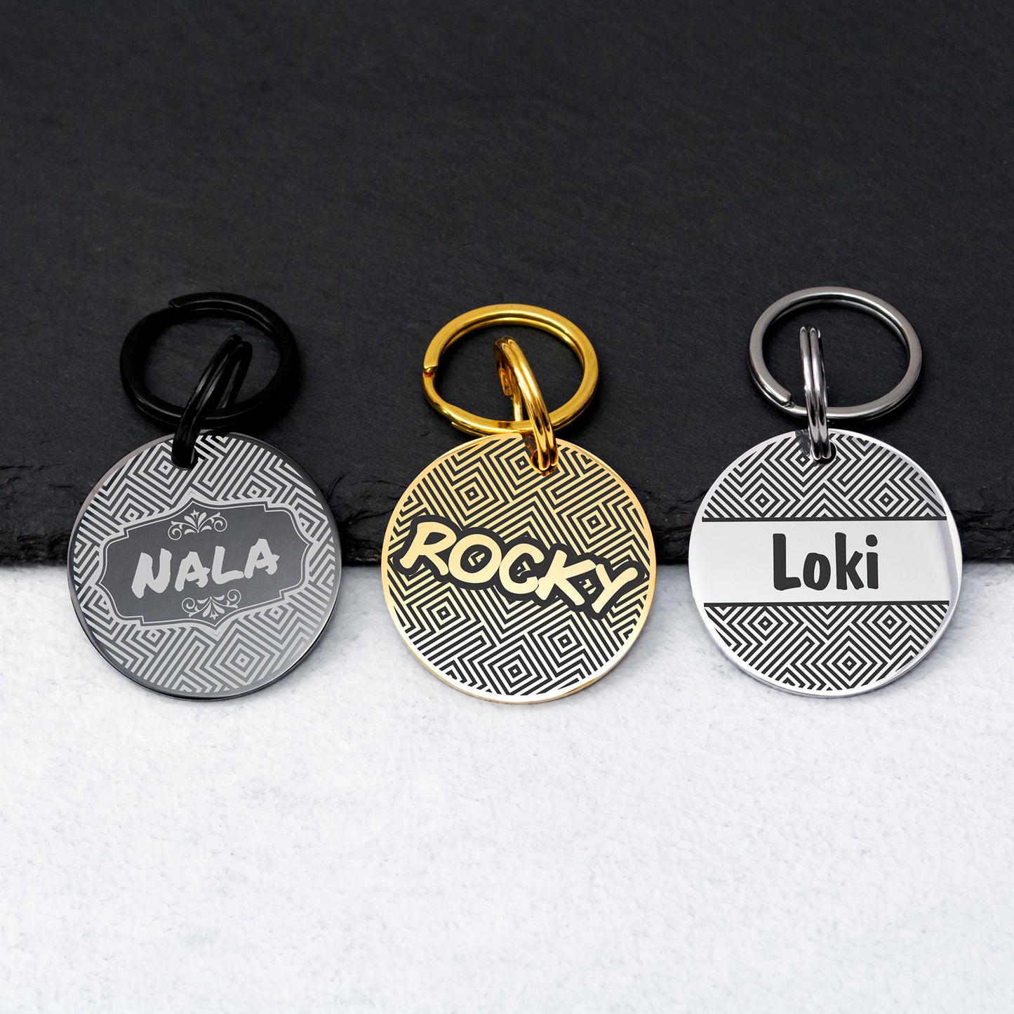Dog Name Tag - Double Sided Engraved Pet Collar Tag