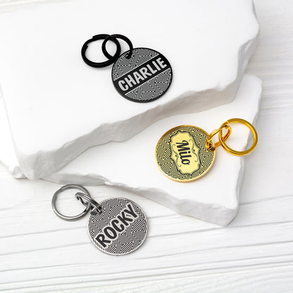 Dog Name Tag - Double Sided Engraved Pet Collar Tag