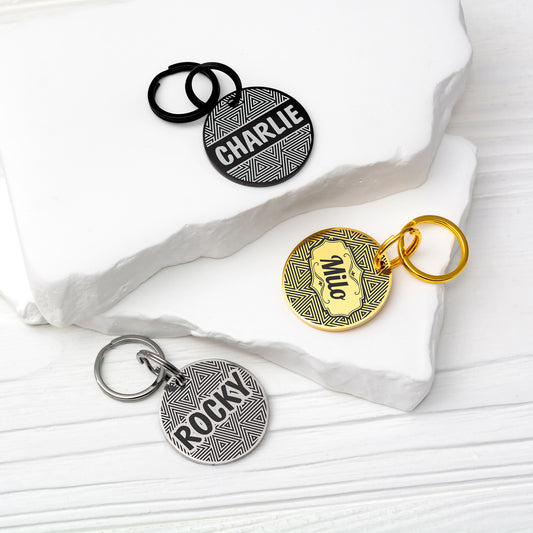 Dog Name Tag - Double Sided Engraved Pet Collar Tag