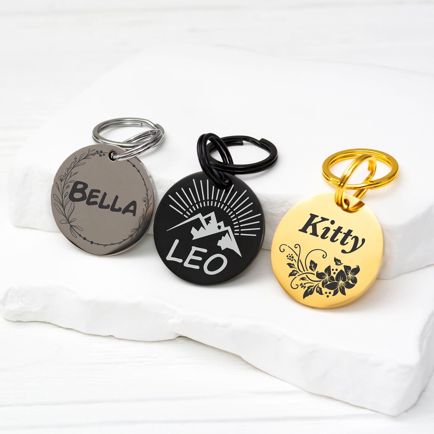 Dog Name Tag - Double Sided Engraved Pet Collar Tag