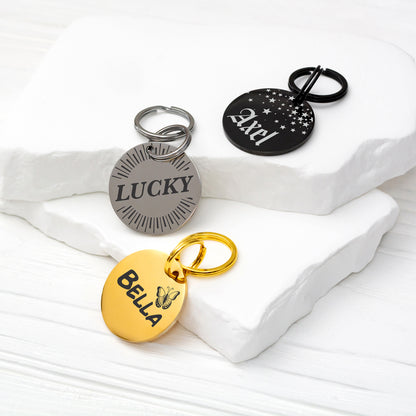 Dog Name Tag - Double Sided Engraved Pet Collar Tag