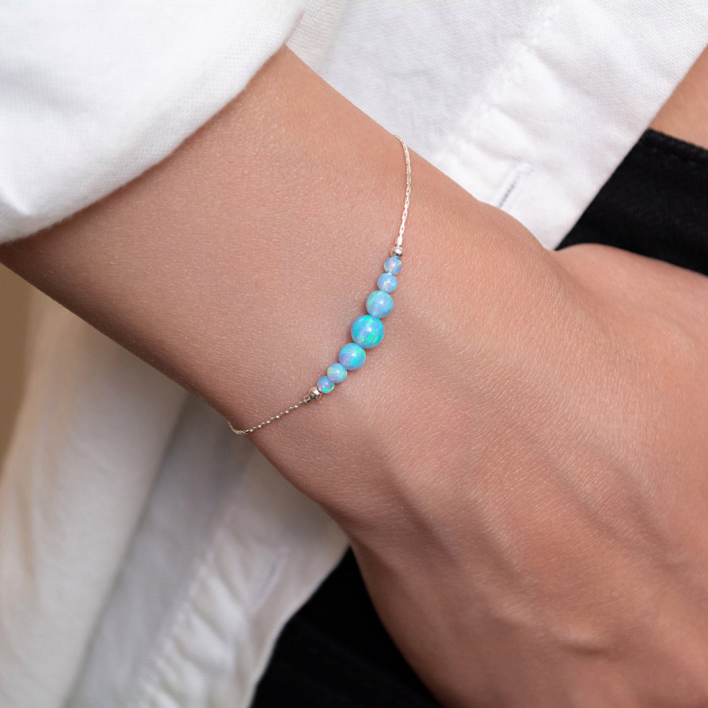 Stunning Silver or Gold-Filled Bracelet with Dainty Opal Beads