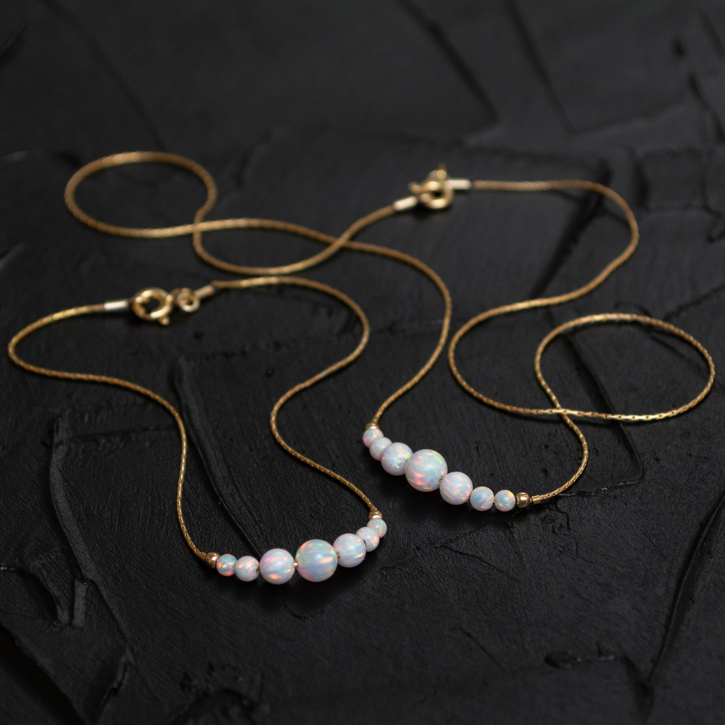 Delicate Personalized Silver or Gold-Filled Opal Bead Necklace and Bracelet Set