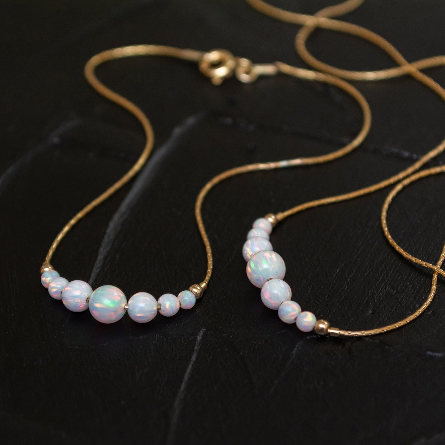 Delicate Personalized Silver or Gold-Filled Opal Bead Necklace and Bracelet Set