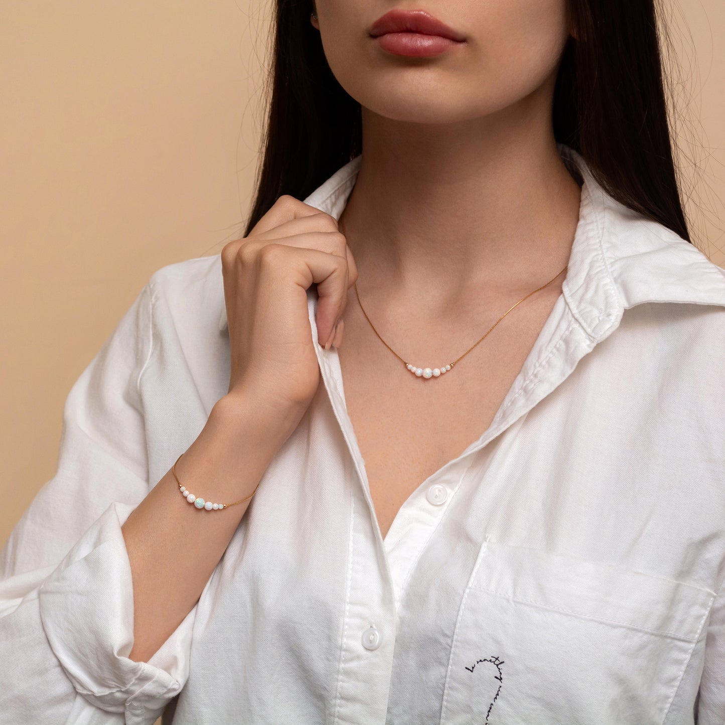 Delicate Personalized Silver or Gold-Filled Opal Bead Necklace and Bracelet Set