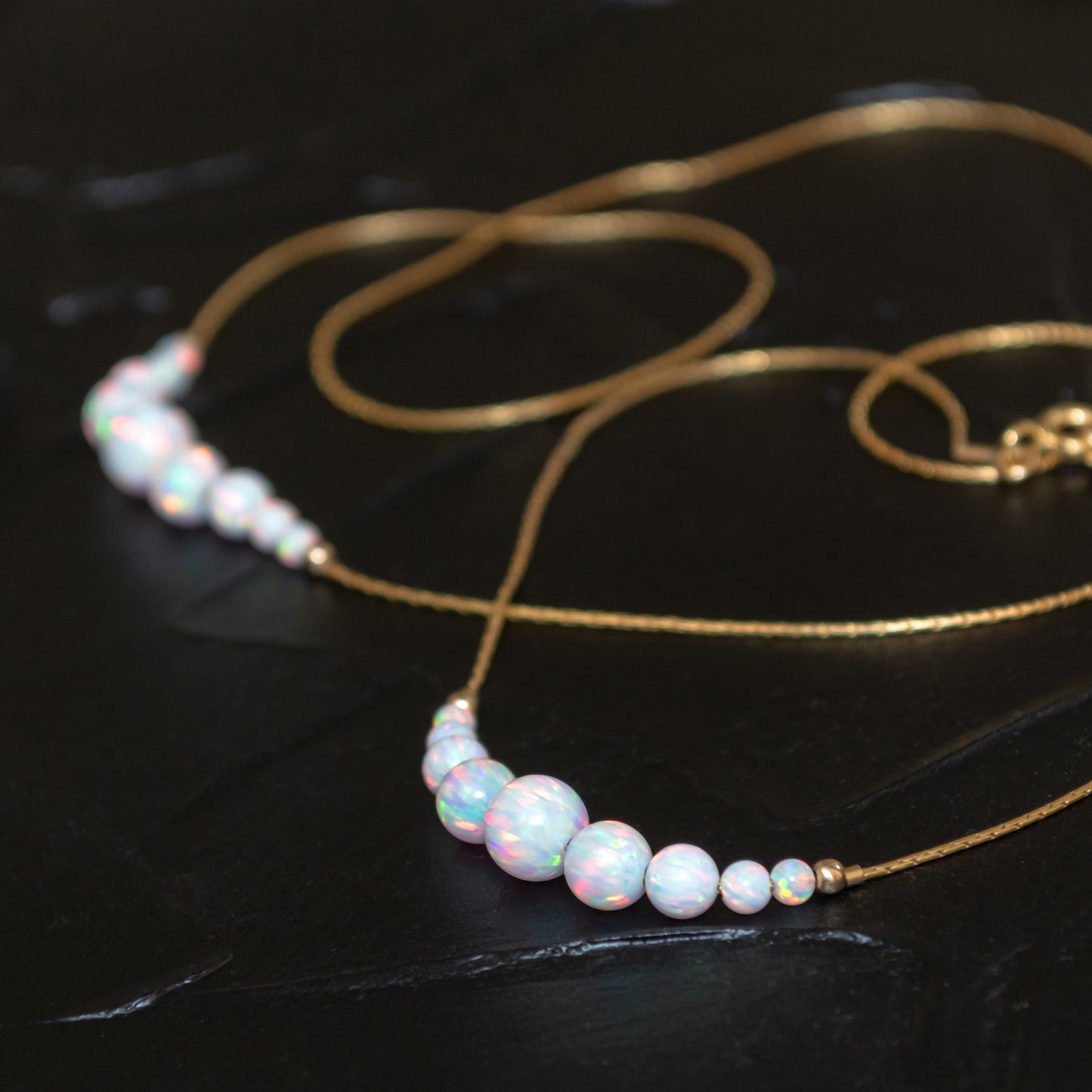 Minimalistic and Chic Silver/Gold-Filled Necklace and Bracelet Set with Stunning Opal Accents