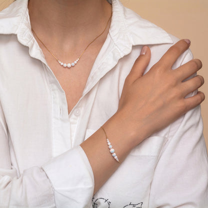 Minimalistic and Chic Silver/Gold-Filled Necklace and Bracelet Set with Stunning Opal Accents