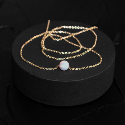 Elegant Opal Bead Necklace - Customizable in Silver or Gold-Filled