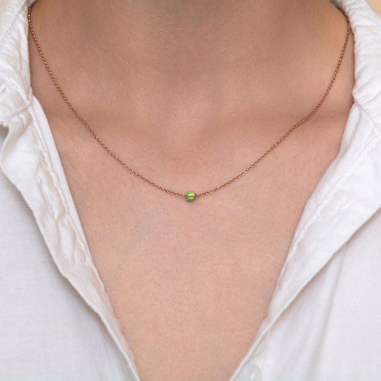 Minimalist Opal Bead Necklace - Customizable in Silver or Gold-Filled