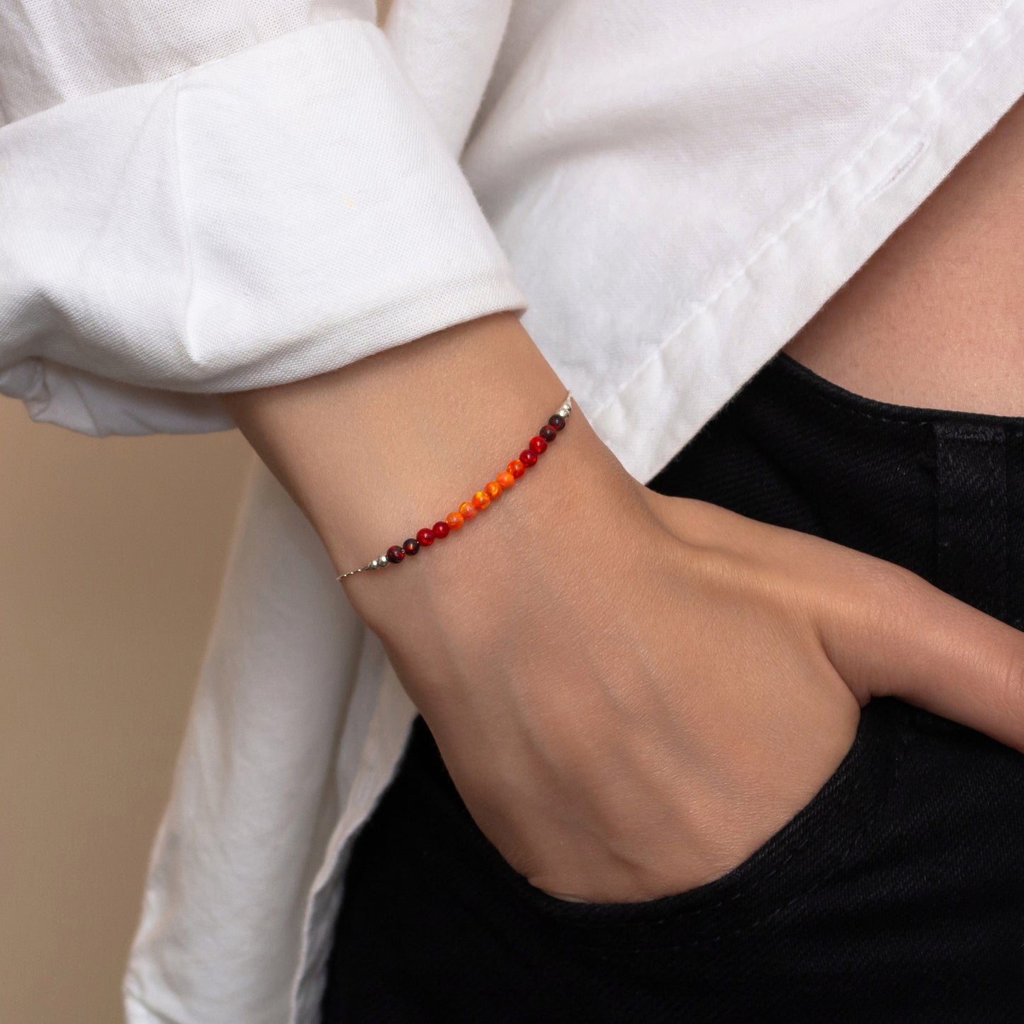 Exquisite Silver/Gold-Filled Bracelet with Tiny Opal Accents