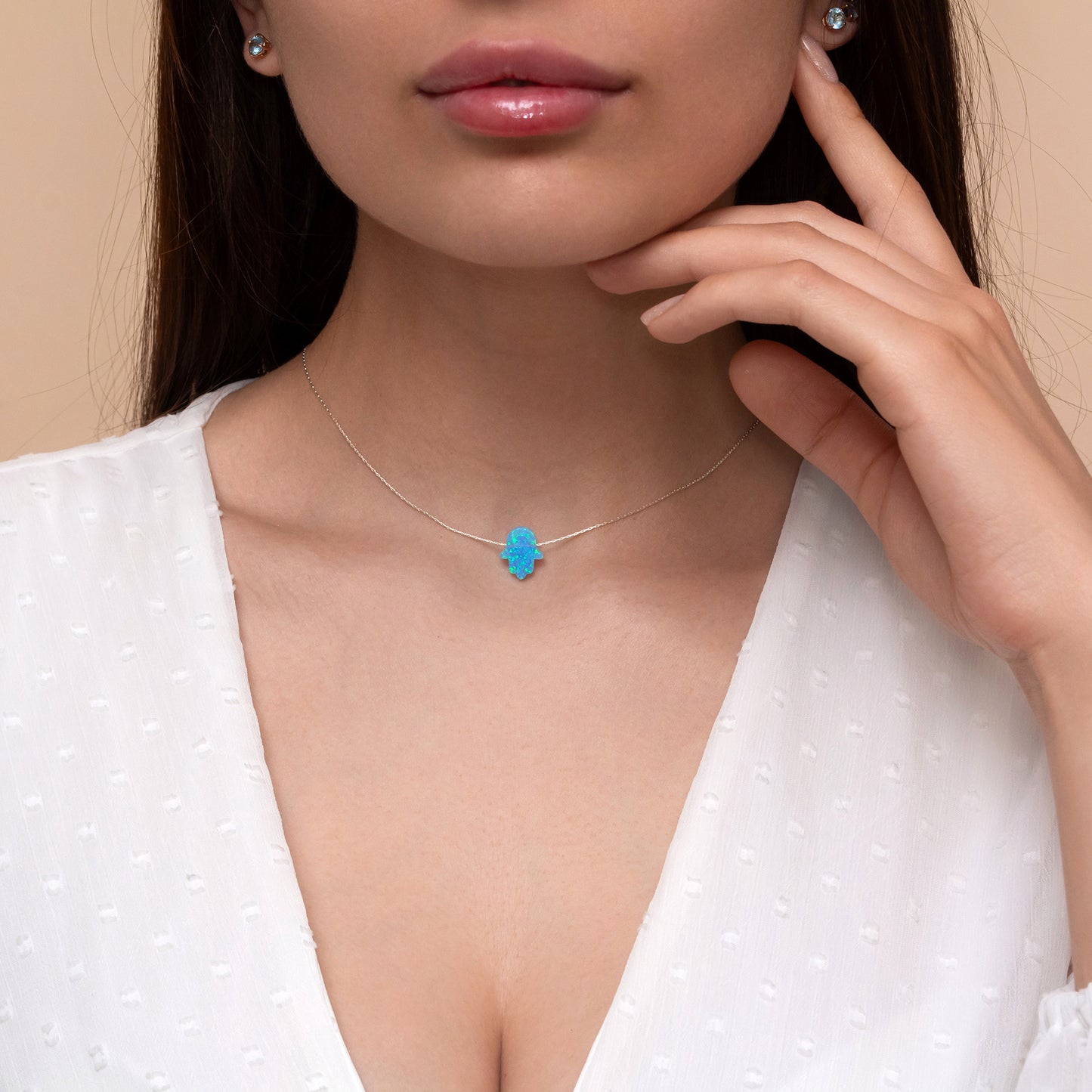 Refined Silver or Gold-Filled Necklace with Elegant Opal Hamsa