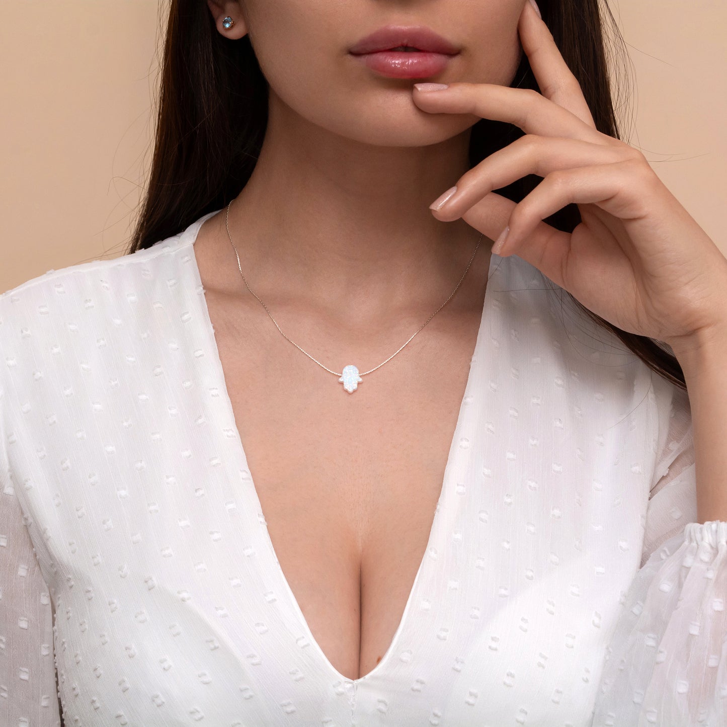 Chic and Minimalist Opal Hamsa Necklace - Choose Silver or Gold-Filled