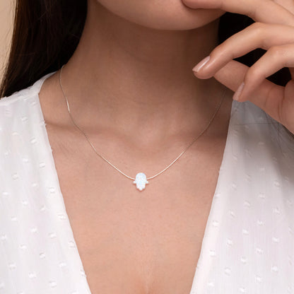 Chic and Minimalist Opal Hamsa Necklace - Choose Silver or Gold-Filled