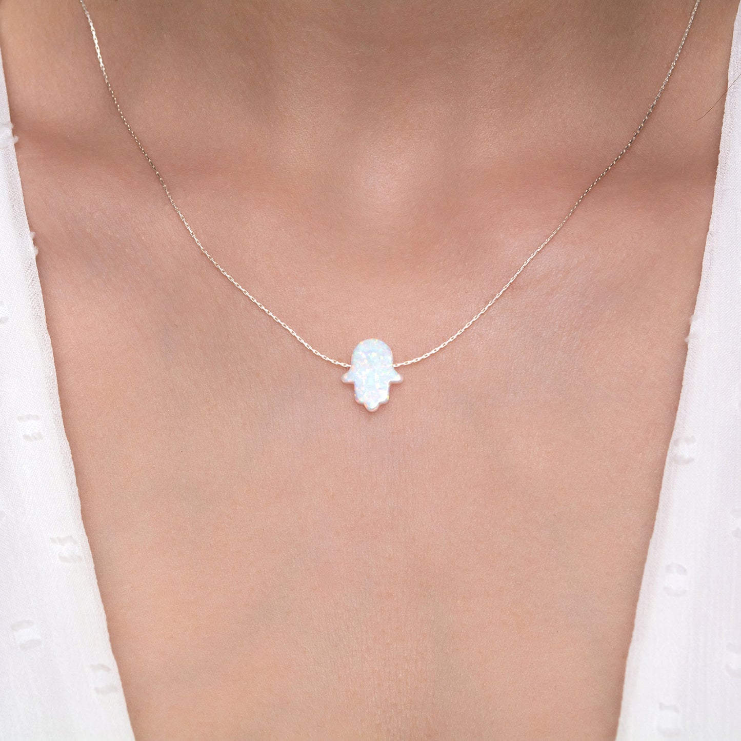 Chic and Minimalist Opal Hamsa Necklace - Choose Silver or Gold-Filled