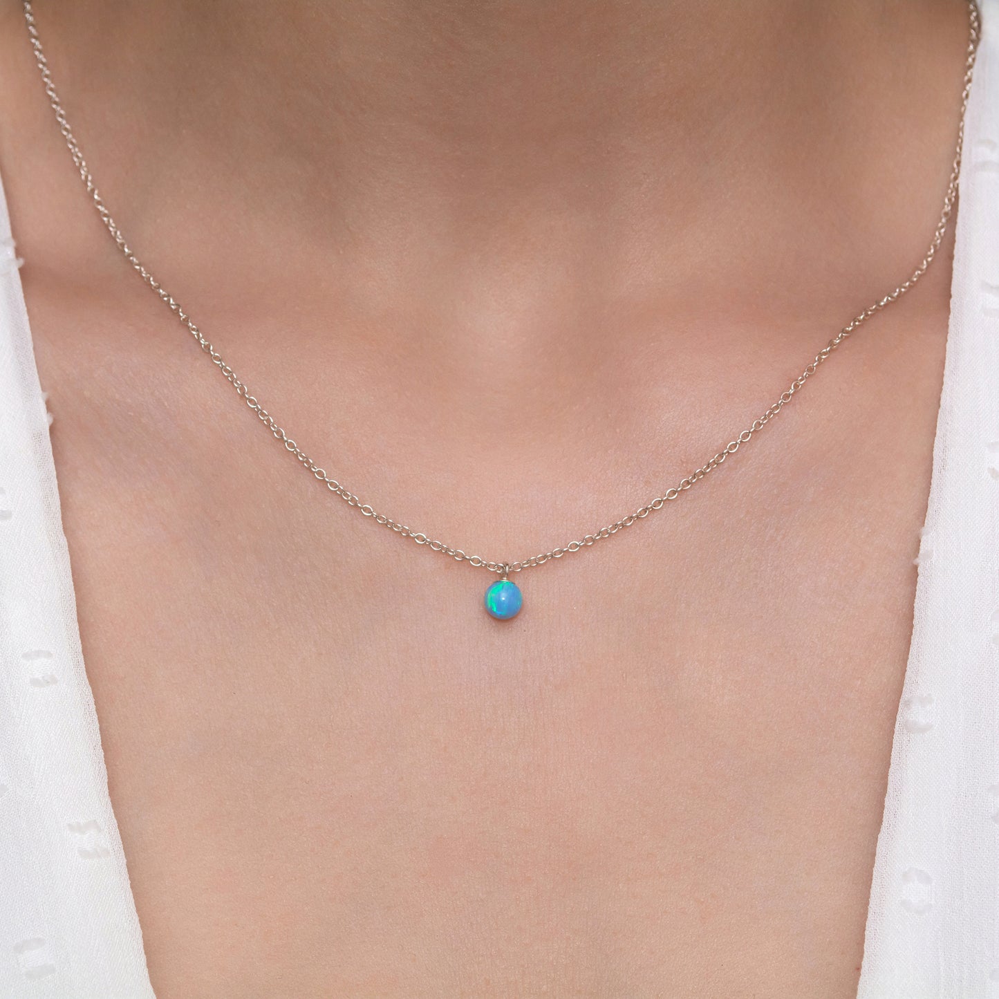 Luxurious Silver or Gold-Filled Necklace with Tiny Opal Accent