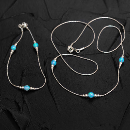 Elegant Silver or Gold-Filled Necklace and Bracelet Set with Delicate Opal Beads