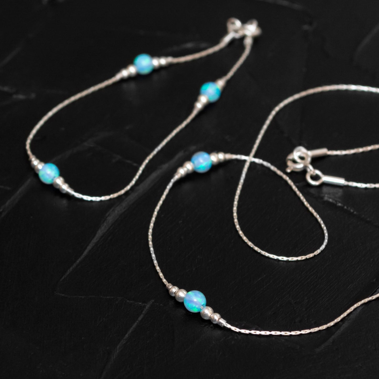 Elegant Silver or Gold-Filled Necklace and Bracelet Set with Delicate Opal Beads