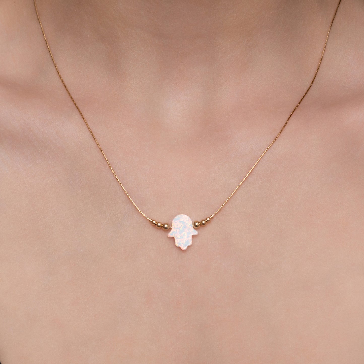 Delicate Opal Hamsa Necklace - Choose Silver or Gold-Filled for a Dainty Look