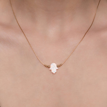 Delicate Opal Hamsa Necklace - Choose Silver or Gold-Filled for a Dainty Look