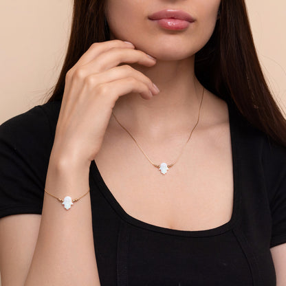 Elegant Opal Hamsa Necklace and Bracelet Set - Customizable in Silver or Gold-Filled