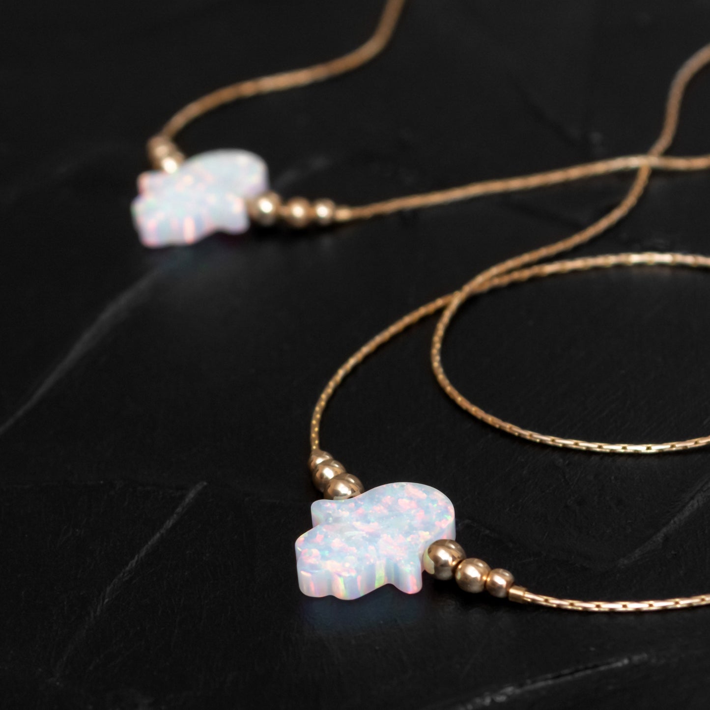 Elegant Opal Hamsa Necklace and Bracelet Set - Customizable in Silver or Gold-Filled