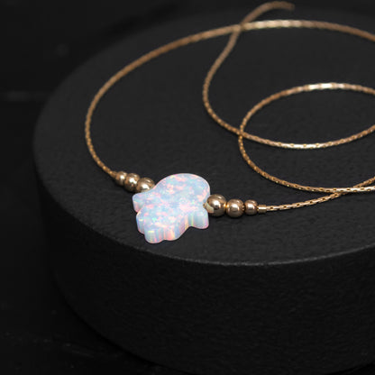 Delicate Opal Hamsa Necklace - Choose Silver or Gold-Filled for a Dainty Look