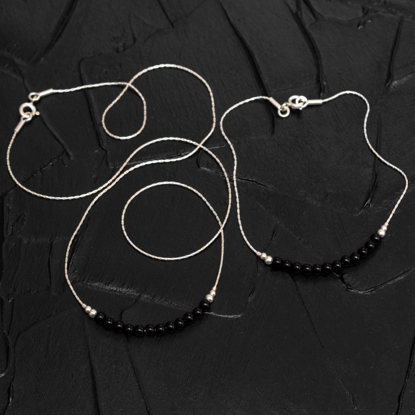 Refined Silver or Gold-Filled Necklace and Bracelet Set with Elegant Onyx Beads