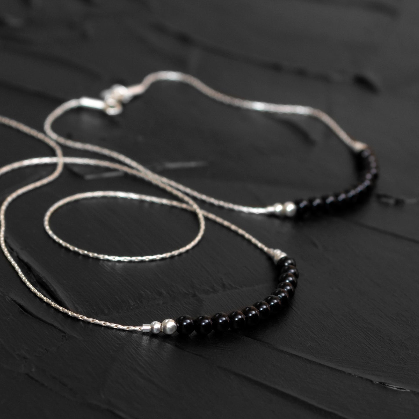 Refined Silver or Gold-Filled Necklace and Bracelet Set with Elegant Onyx Beads