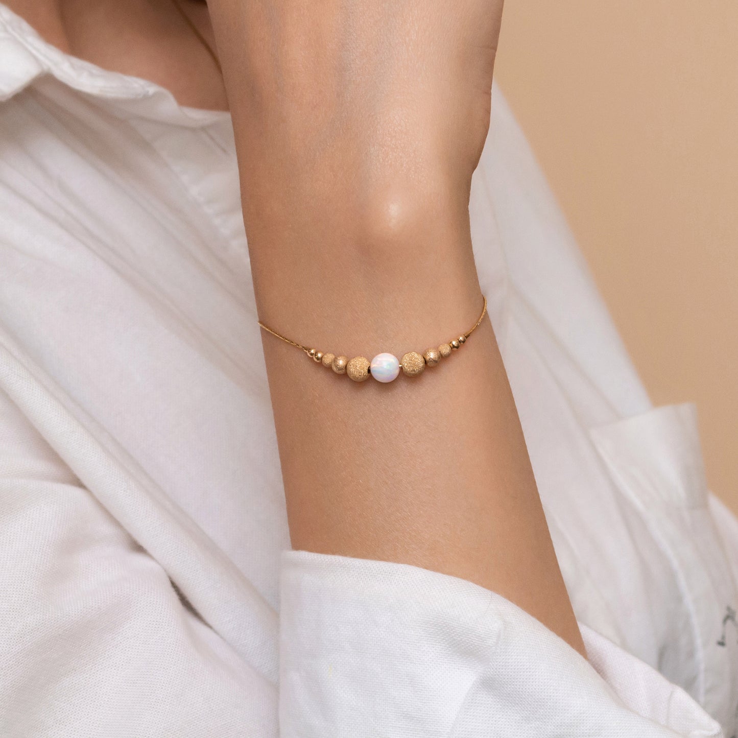 Refined and Minimalistic Silver or Gold-Filled Bracelet with Opal Accent