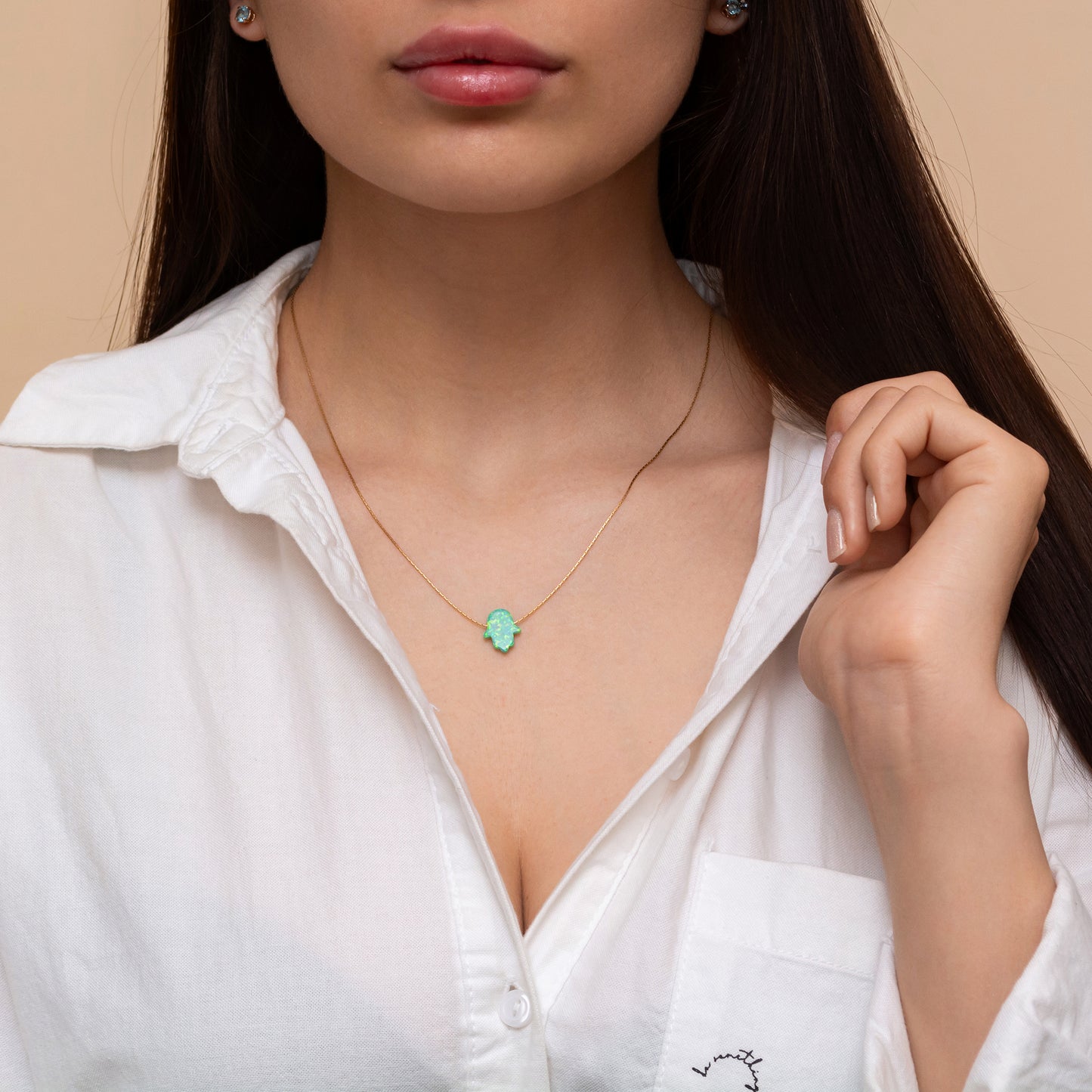 Delicate Silver or Gold-Filled Necklace with Beautiful Opal Hamsa