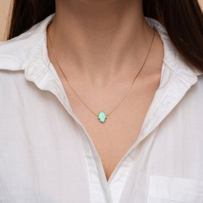 Delicate Silver or Gold-Filled Necklace with Beautiful Opal Hamsa