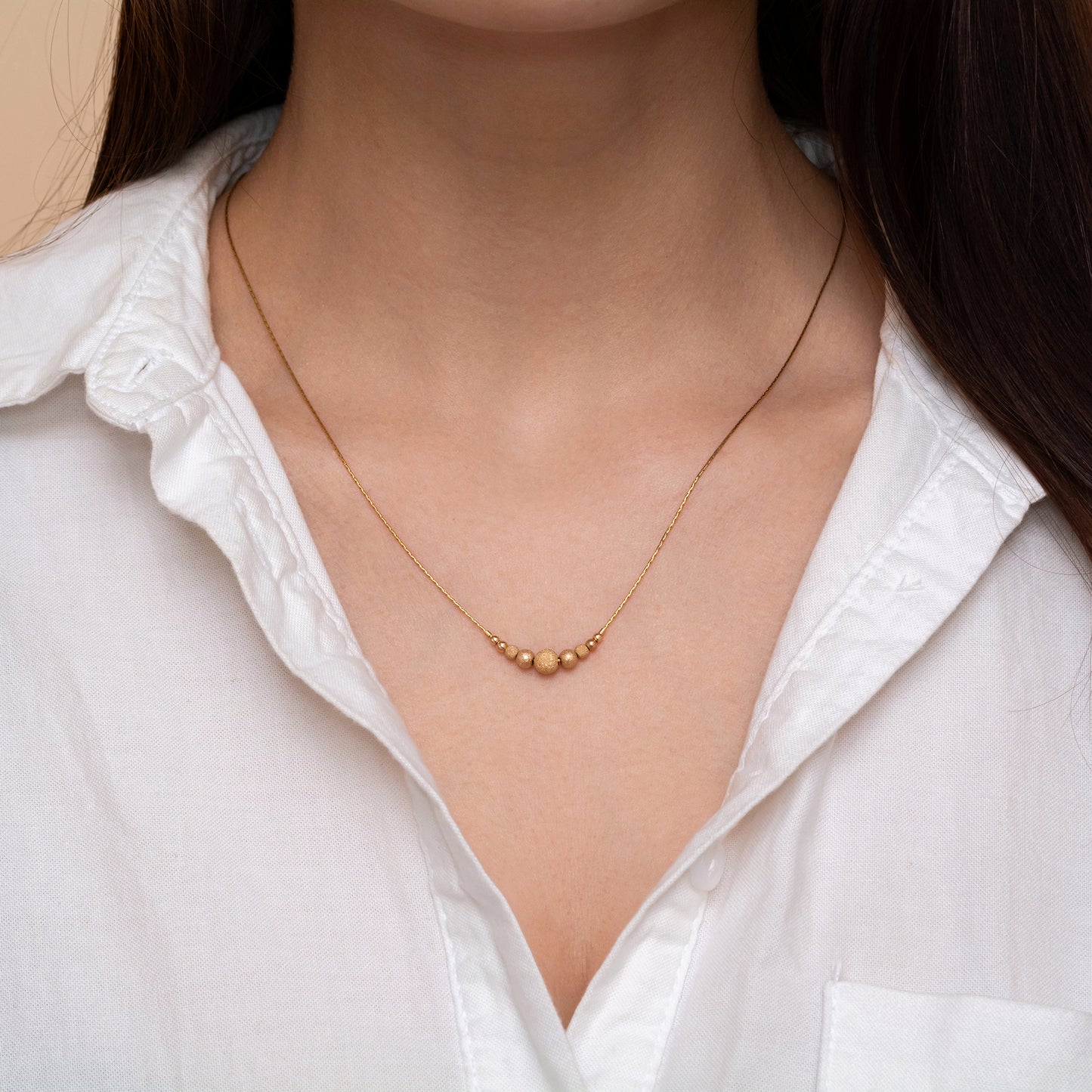 Modern Bead Necklace in Elegant Silver or Gold-Filled