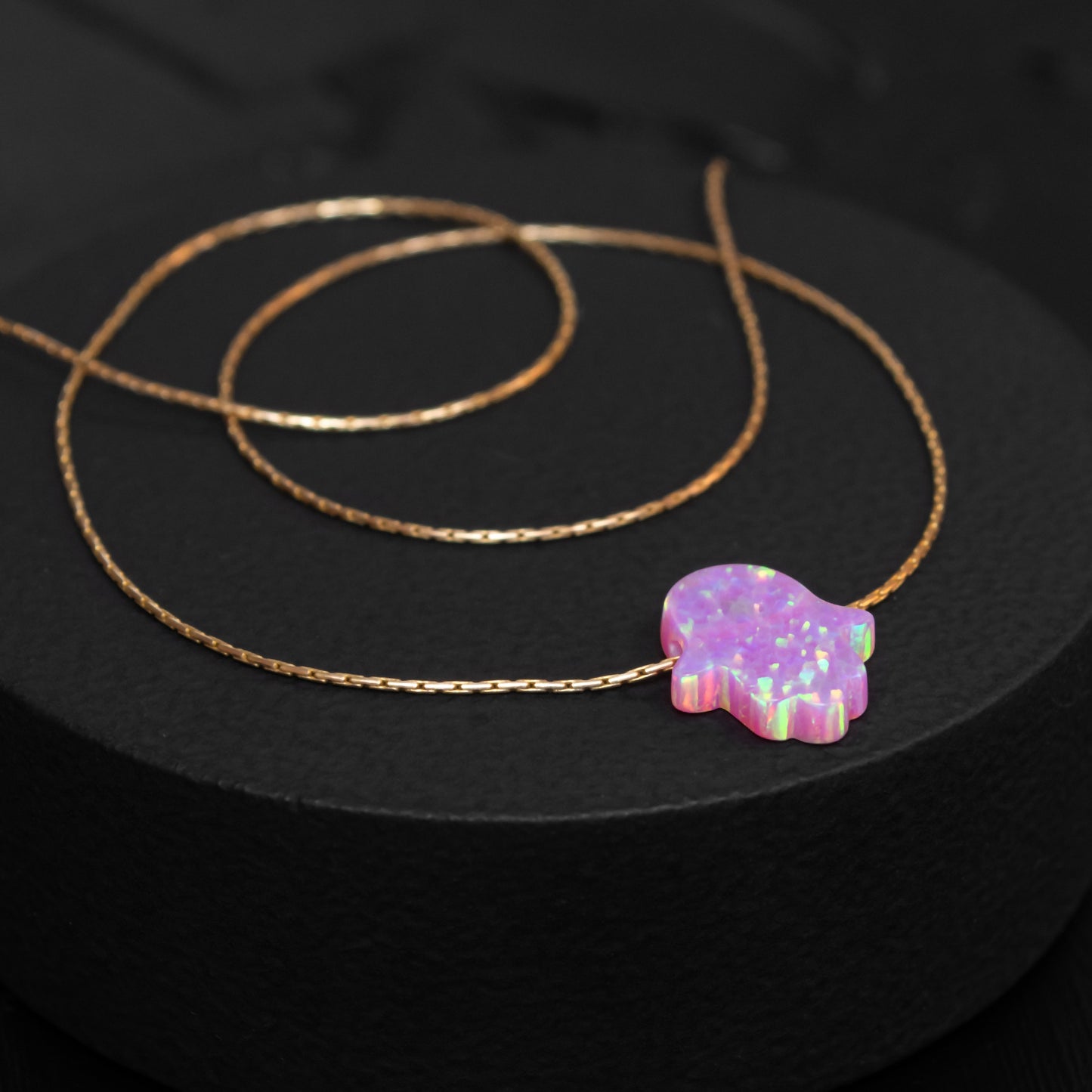 Refined and Minimalistic Silver or Gold-Filled Necklace with Opal Hamsa