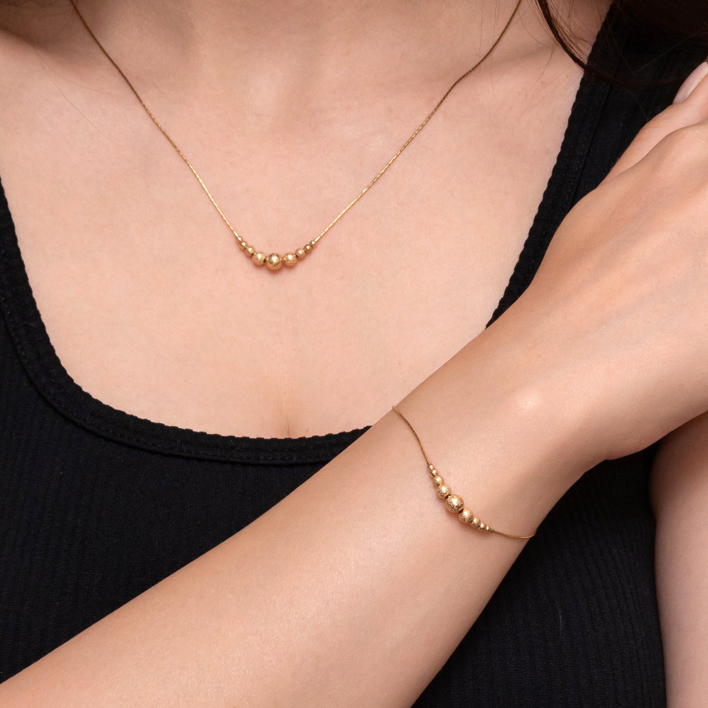 Refined Gold-Filled Necklace and Bracelet Set with Elegant Beads