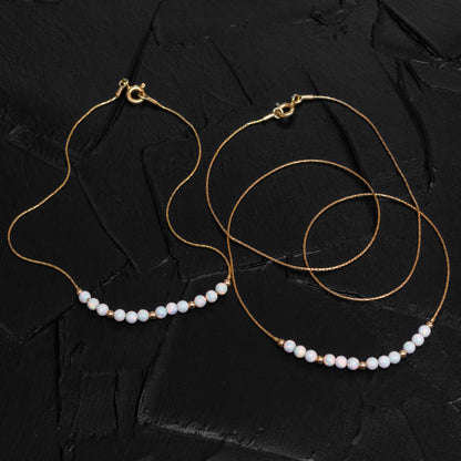 Delicate Opal Bead Necklace and Bracelet Set - Choose Silver or Gold-Filled for a Dainty Look