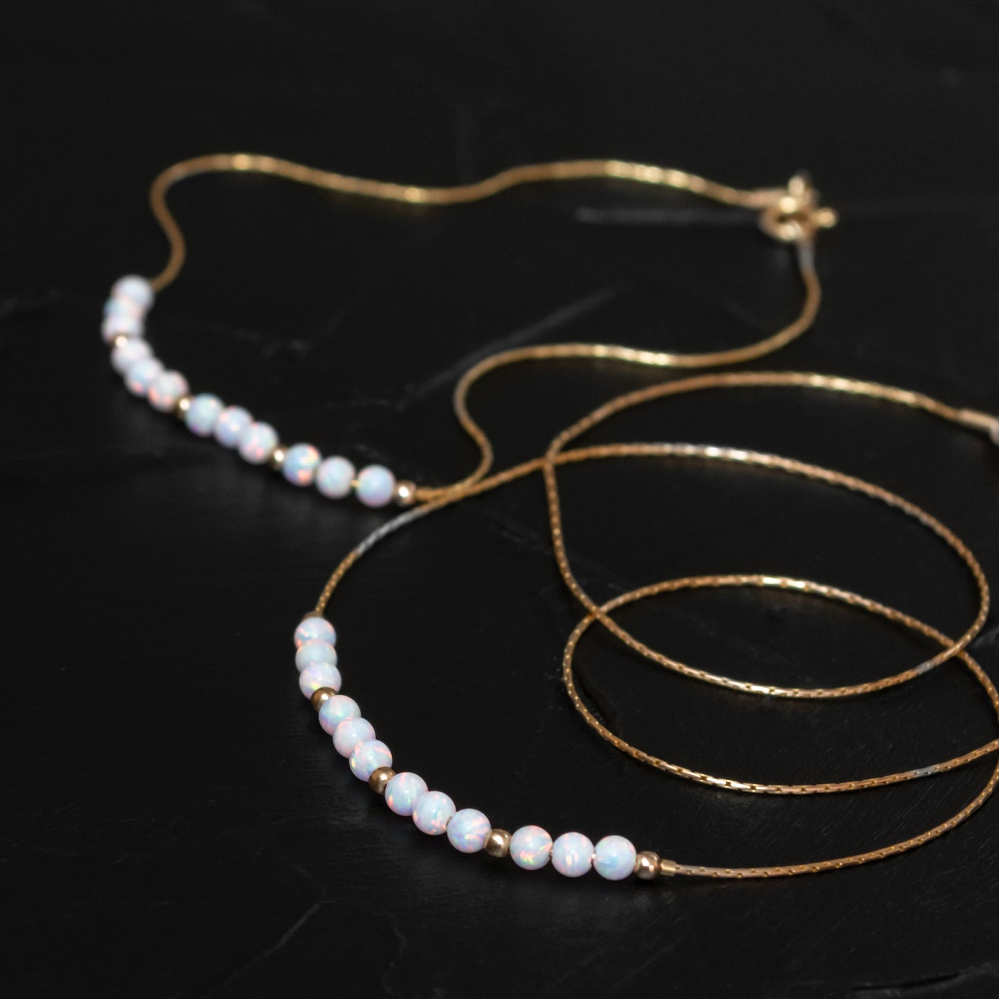 Delicate Opal Bead Necklace and Bracelet Set - Choose Silver or Gold-Filled for a Dainty Look