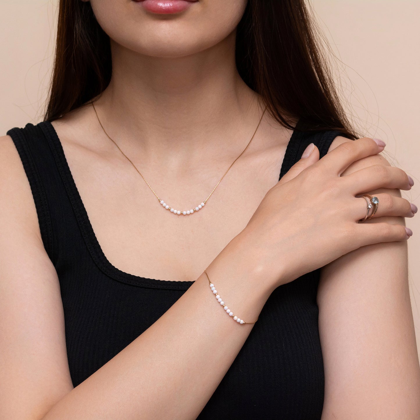 Delicate Opal Bead Necklace and Bracelet Set - Choose Silver or Gold-Filled for a Dainty Look