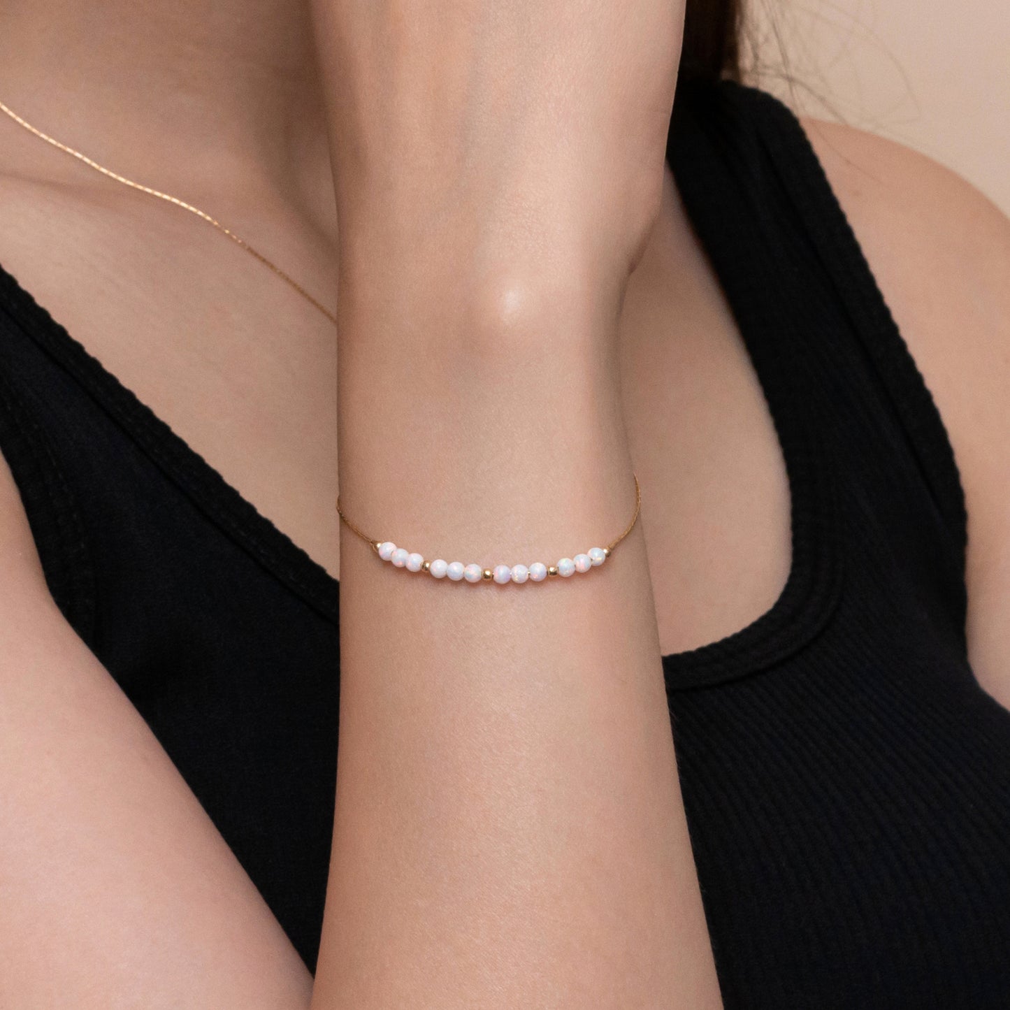 Modern and Tiny Opal Bracelet in Luxurious Silver or Gold-Filled