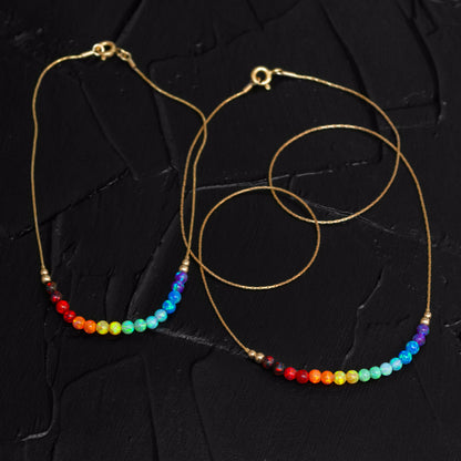 Exquisite Silver/Gold-Filled Necklace and Bracelet Set with Tiny Opal Accents