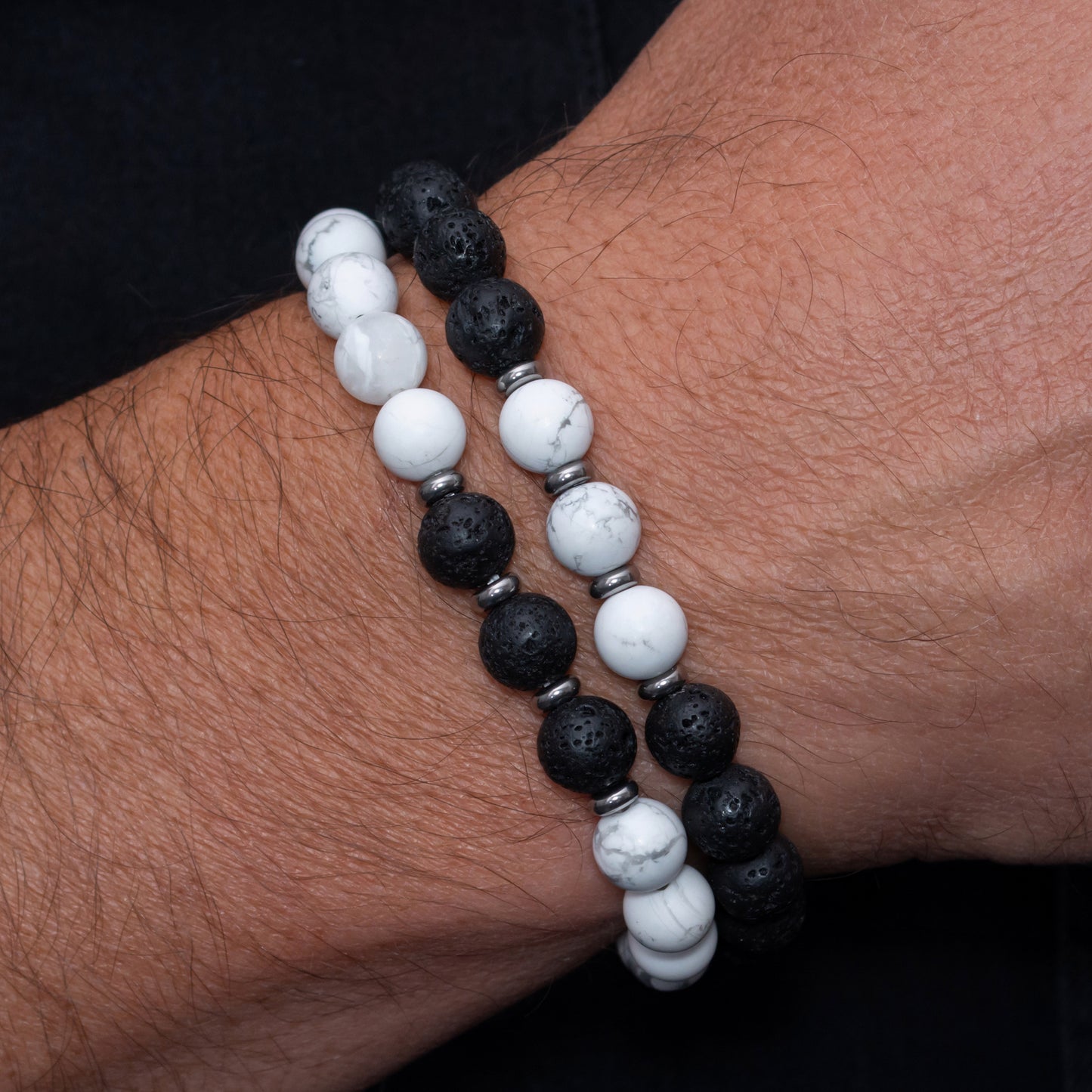 Lava Stone and Howlite Beaded Bracelet Set for Men