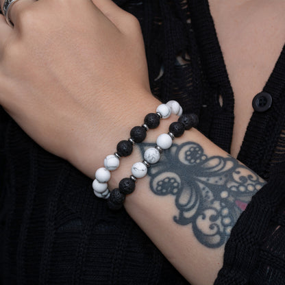 Lava Stone and Howlite Beaded Bracelet Set for Women