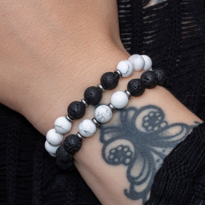 Lava Stone and Howlite Beaded Bracelet Set for Women