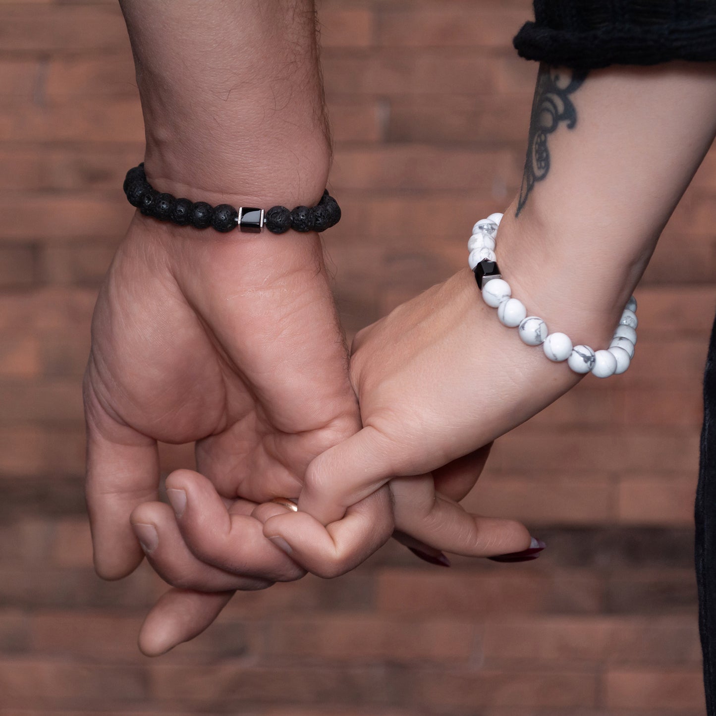 Couple's Bracelet Set: Lava Stone, Howlite, and Black Onyx