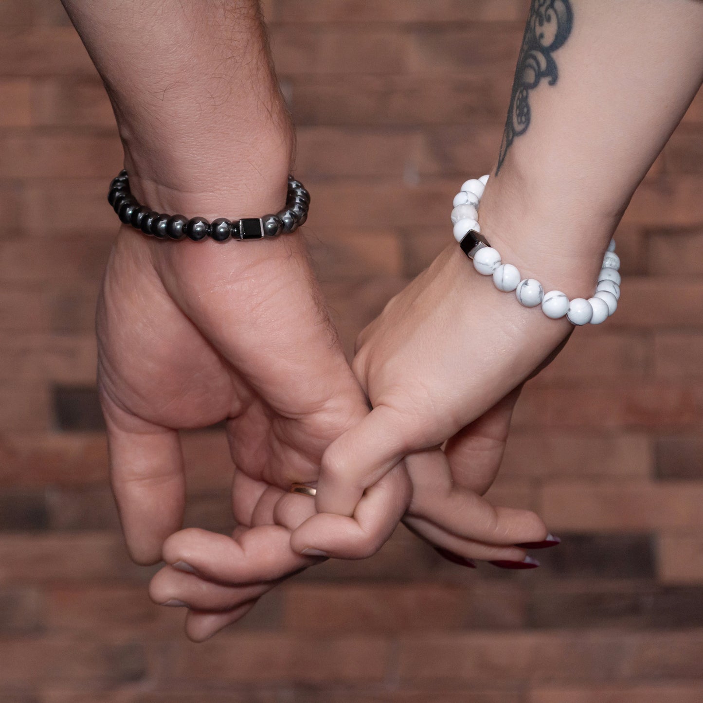 Couple's Bracelet Set: Howlite, Hematite, and Black Onyx