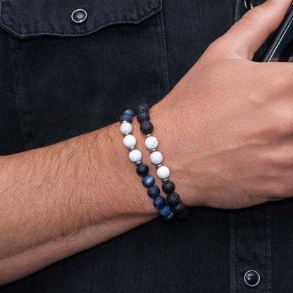 Lava Stone, Sodalite, Howlite Beaded Bracelet Set for Men