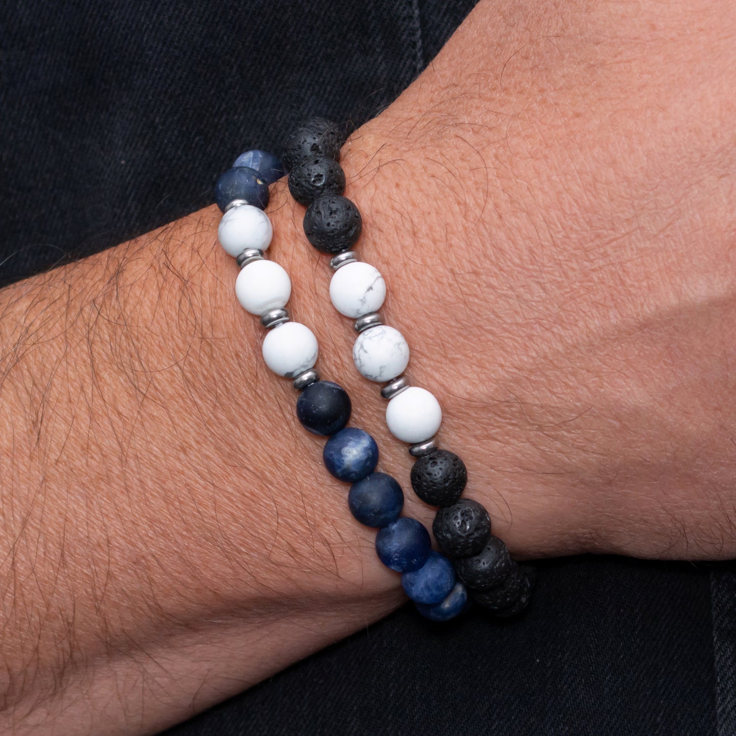 Lava Stone, Sodalite, Howlite Beaded Bracelet Set for Men