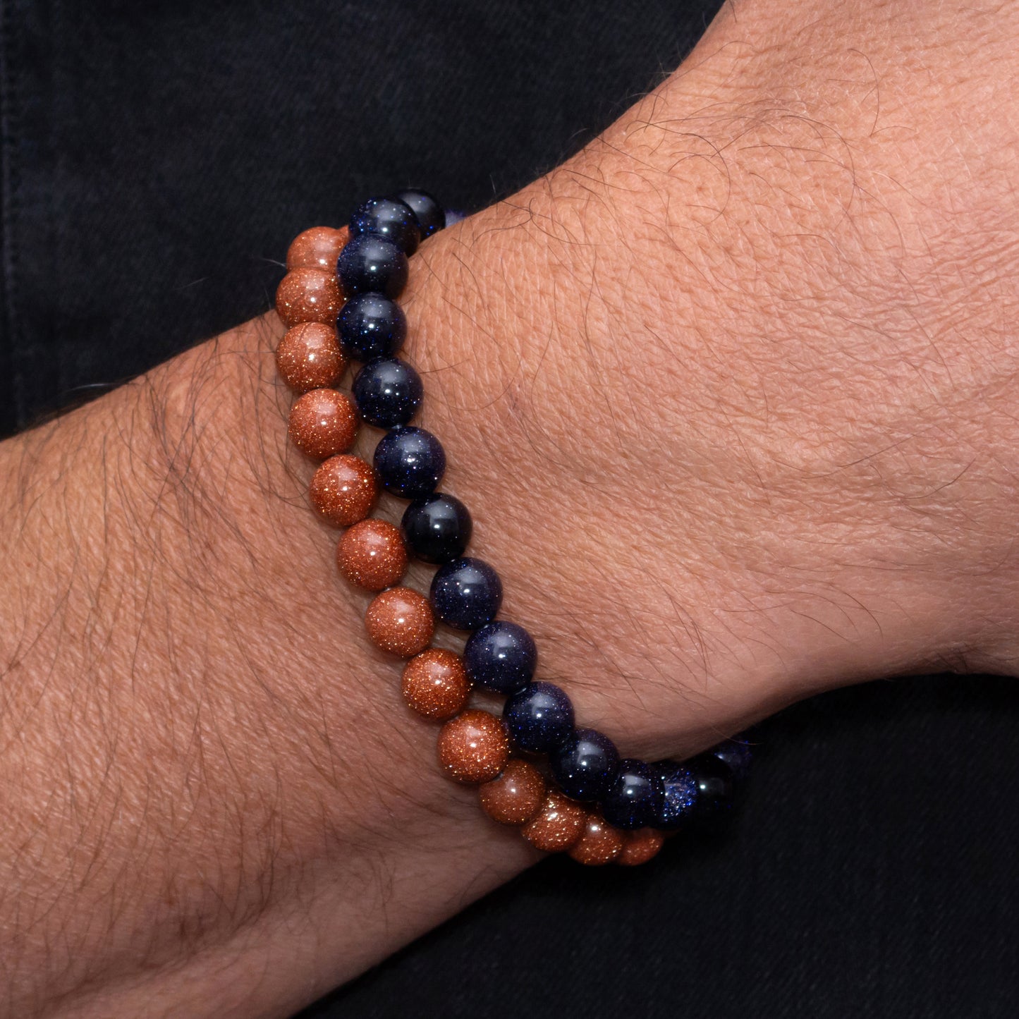 Blue Goldstone and Goldstone Bracelet Set for Men