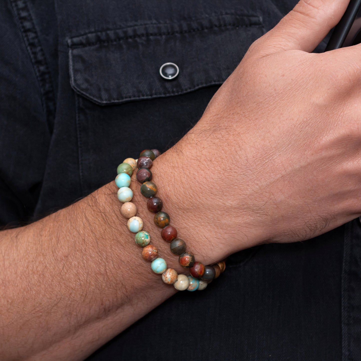 Polychrome Jasper and Imperial Jasper Bracelet Set for Men